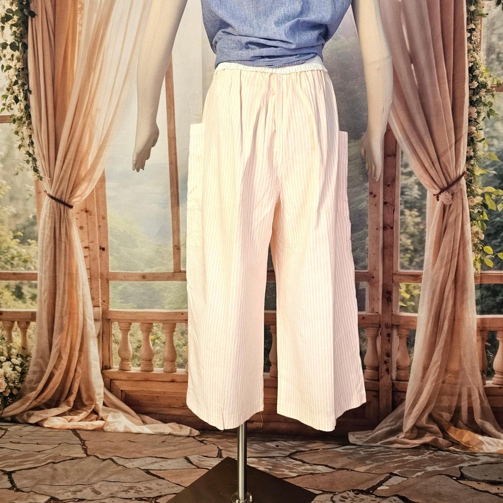Vintage 1980's Pink and Cream Striped Wide Leg Pants Capri Patch Pockets